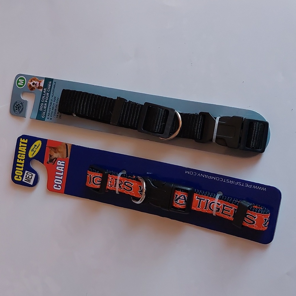 Bundle of 2 Dog Collar Size Medium Collegiate Texas Tiger and Plain Black NWT